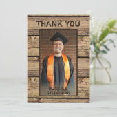 Afstuderen Foto Rustic Country Wood Dank je Bedankkaart (Staand voorkant)