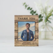 Afstuderen Foto Rustic Country Wood Dank je Bedankkaart (Staand voorkant)
