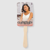 Afstuderen foto simpele moderne zwarte roze keepel handwaaier (Voorkant)