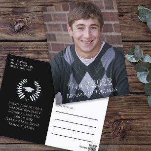 Afstuderen Foto Simple Black en White Invitation Briefkaart