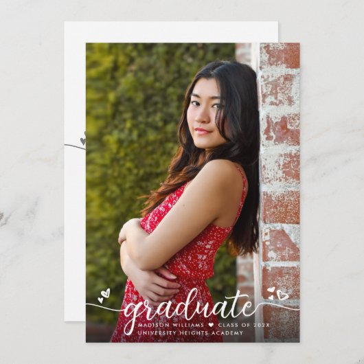 Afstuderen Foto Simple Modern Calligraphy Heatten Aankondiging (Voorkant / Achterkant)