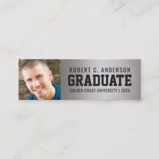 Afstuderen Foto Sporty Name Card Faux Silver Foil Contactkaartje
