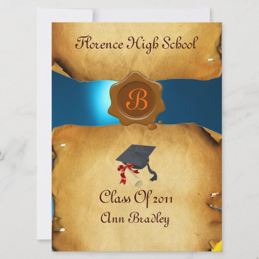 AFSTUDEREN FOTO-TEMPLATE PARCHMENT Blue Wax Seal Kaart (Voorkant)
