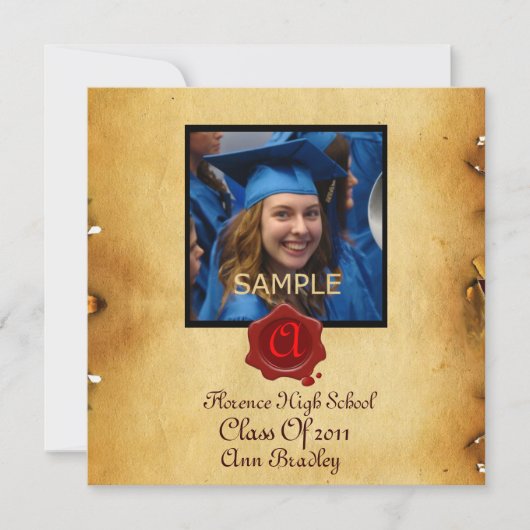 AFSTUDEREN FOTO TEMPLATE PARCHMENT Red Wax Seal Kaart (Voorkant)