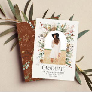 Afstuderen foto terracotta botanische moderne aankondiging