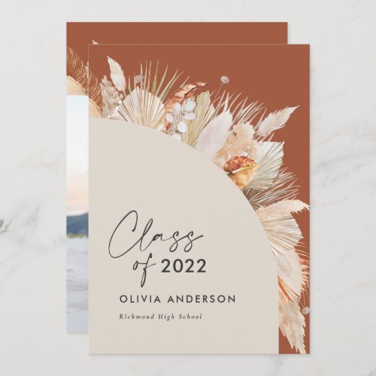 Afstuderen foto terracotta pampas botanisch kaart (Voorkant / Achterkant)