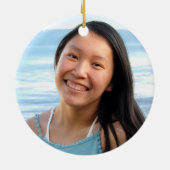 Afstuderen Foto Turquoise Glitter Script Keepsake Keramisch Ornament (Achterkant)