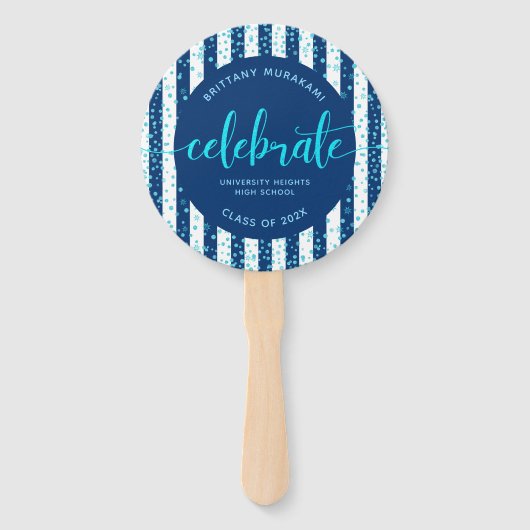 Afstuderen foto turquoise script navy keepomwille handwaaier (Voorkant)