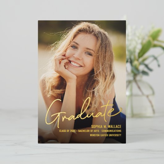 Afstuderen foto Universiteit Folie Feestdagenkaart (Staand Voorkant)