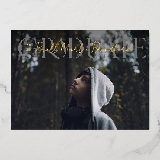 Afstuderen foto van het Serif Afstuderen Folie Uitnodiging (Voorkant)