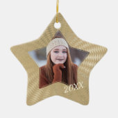 Afstuderen foto van Shimmery Gold Pattern Lijst Keramisch Ornament (Voorkant)