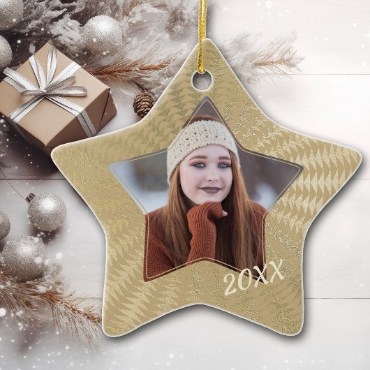 Afstuderen foto van Shimmery Gold Pattern Lijst Keramisch Ornament