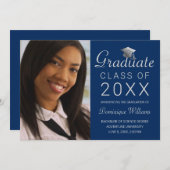 Afstuderen Foto Zilver Pet Script 2025 Royal Blue Aankondiging (Voorkant / Achterkant)