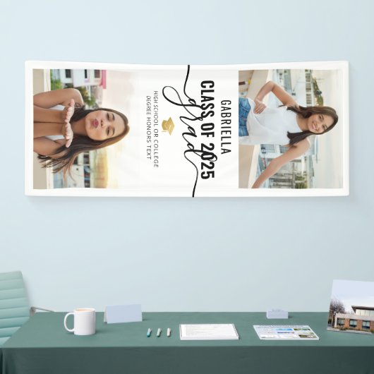 Afstuderen Foto zwart en wit en God Elegant Spandoek (Beurs)