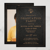 Afstuderen foto zwarte gouden elegant kaart (Voorkant / Achterkant)