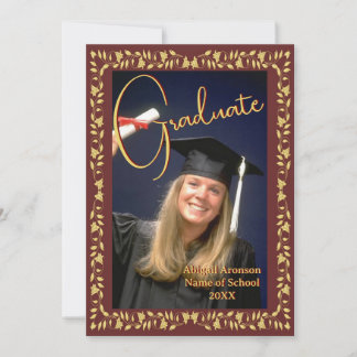 Afstuderen Fotoaankondiging Maroon en Gold Ivy Kaart