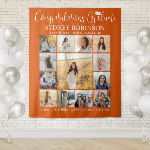 Afstuderen Fotocollage Grote Oranje achtergrond Wandkleed