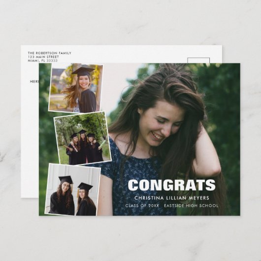 Afstuderen Fotocollage|Vier Foto's Briefkaart (Voorkant / Achterkant)