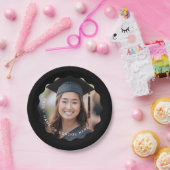 Afstuderen fotonaam Black Wavy Border afstuderen Papieren Bordje (Feest)