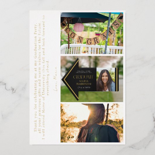 Afstuderen foto's Elegante Folie Dank u kaart (Achterkant)