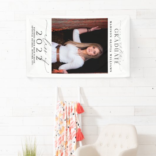 Afstuderen foto's en elegant zwart script, lesjaar spandoek (Insitu)