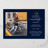 Afstuderen Foto's Navy Blue Gold Foil Aankondiging (Achterkant)