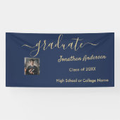 Afstuderen Fotoscript Navy Blue & Gold Spandoek (Horizontaal)