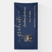 Afstuderen Fotoscript Navy Blue & Gold Spandoek (Verticaal)