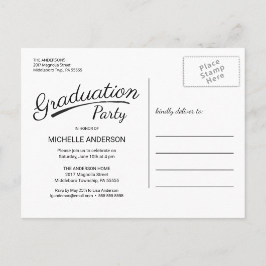 Afstuderen Full Photo Brush Script 2-zijdig feest Uitnodiging Briefkaart (Achterkant)