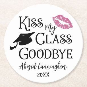 Afstuderen Funny KISS MIJN KLAS AFSCHEID Naam Ronde Kartonnen Onderzetter