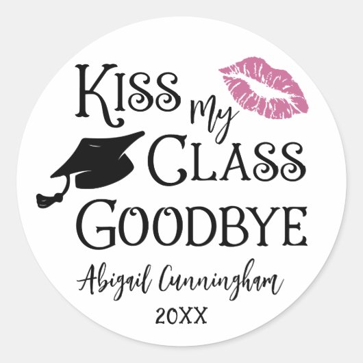 Afstuderen Funny KISS MIJN KLAS AFSCHEID Naam Ronde Sticker (Voorkant)