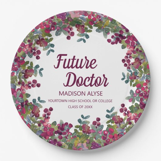 Afstuderen Future Doctor Paars Floral Papieren Bordje (Voorkant)
