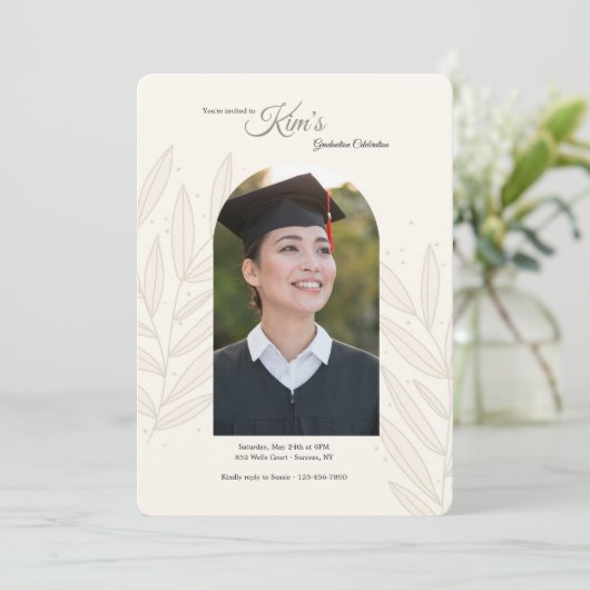 Afstuderen gebladerte fotouitnodiging kaart (Staand voorkant)