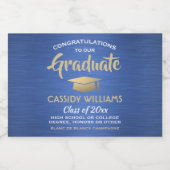 Afstuderen geborsteld blauw goud en witte mini ges sparkling wijnetiket (Enkel label)