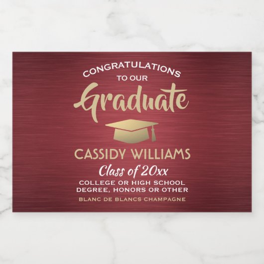 Afstuderen geborsteld Burgundy Gold White Mini Spl Sparkling Wijnetiket (Enkel label)