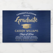 Afstuderen geborsteld marineblauw goud witte mini- sparkling wijnetiket (Enkel label)