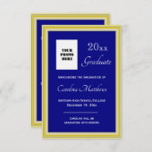 Afstuderen Geel Goud Lijst Blauw Afstuderen Aankondiging (Voorkant / Achterkant)
