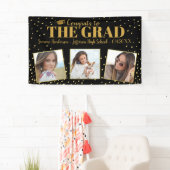 Afstuderen Gefackt 3 Foto's Gold Glitter Confetti Spandoek (Insitu)