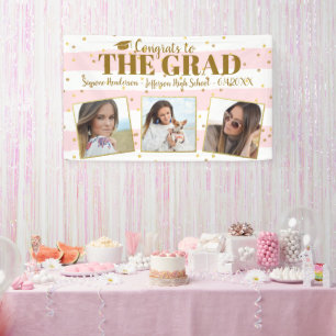 Afstuderen Gefackt 3 Foto's Gold Glitter Stripes Spandoek
