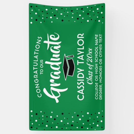 Afstuderen Gefeliciteerd Confetti Groen Wit en Zwa Spandoek (Verticaal)