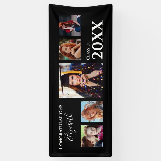Afstuderen Gefeliciteerd Foto Black Modern Spandoek (Verticaal)