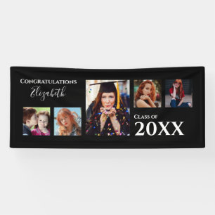 Afstuderen Gefeliciteerd Foto Black Modern Spandoek