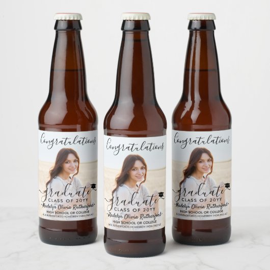 Afstuderen Gefeliciteerd Foto & Zwart script Bier Etiket (Flessen)