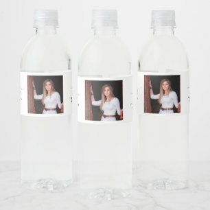 Afstuderen Gefeliciteerd Foto zwart script Waterfles Etiket