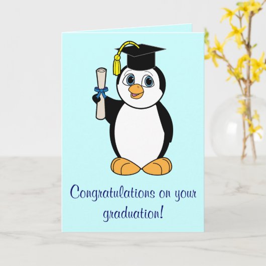 Afstuderen Gefeliciteerd met Boy Penguin Kaart (Gele Bloem)