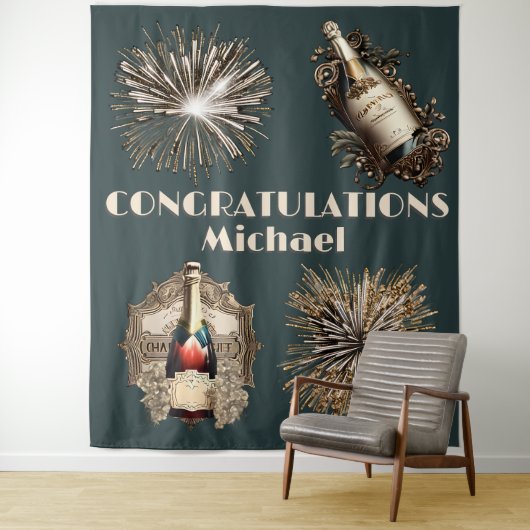 Afstuderen Gefeliciteerd met het vieren van bubbel Wandkleed (In situ)