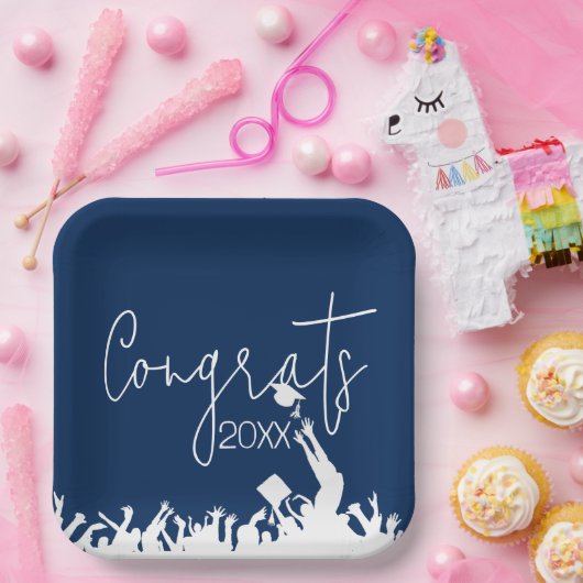 Afstuderen gefeliciteerd met witte Petten Papieren Bordje (Feest)