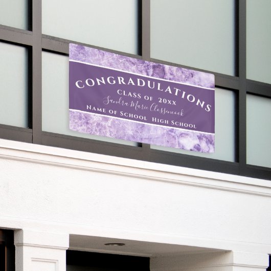 Afstuderen gefeliciteerd Paars Amethyst Crystal Spandoek (Buitenkant Gebouw)