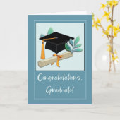 Afstuderen Gefeliciteerd Pet en diploma Kaart (Gele Bloem)