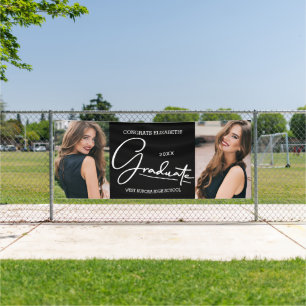 Afstuderen Gefeliciteerd Zwart Modern Foto Spandoek